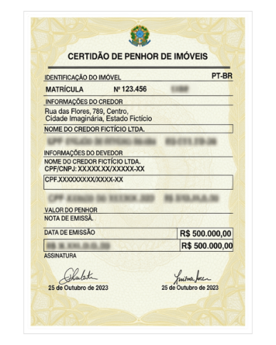 Certidão de Penhor